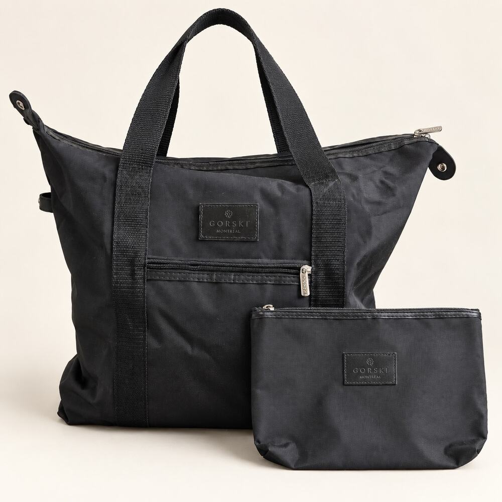 Gorski Montreal Black Travel Tote Bag with Matching Zip Pouch